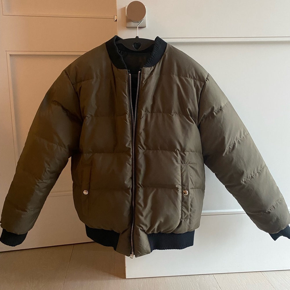 NWT reversible kids givenchy olive green nylon to black leather down jacket